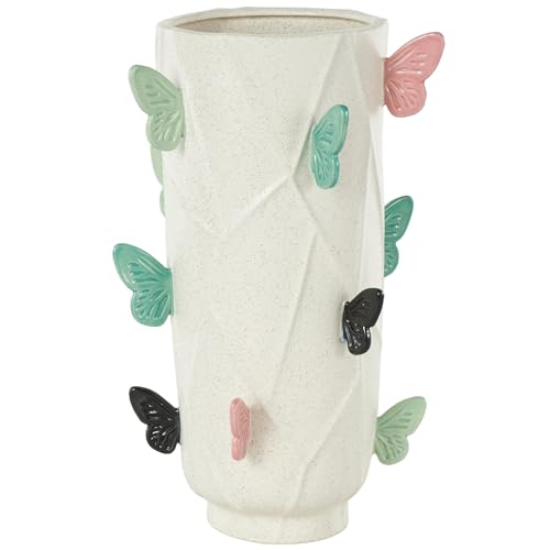 Deco 79 Ceramic Butterfly Decorative Vase Wide Centerpiece Vase with Multicolor Accents Flower Vase for Home Decoration 9 x 10 x 16 White