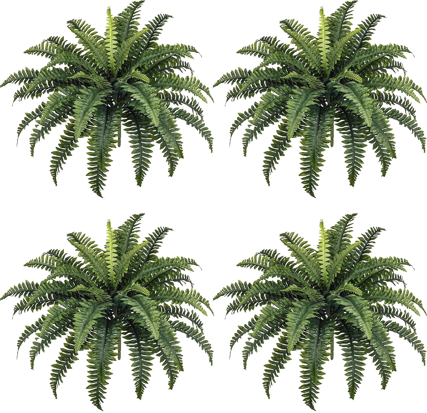 FOREST PRINCE 35 Fake Ferns Artificial Boston Ferns for Outdoors 4-Pack