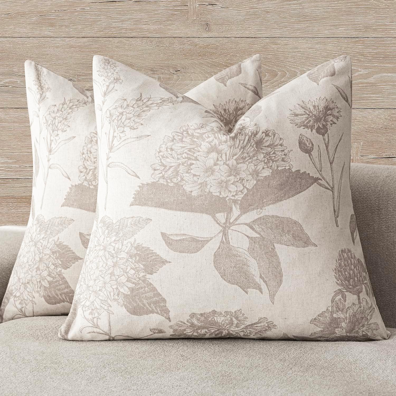 Foindtower Decorative Linen Floral Throw Pillow Covers 20×20 InchTan Beige
