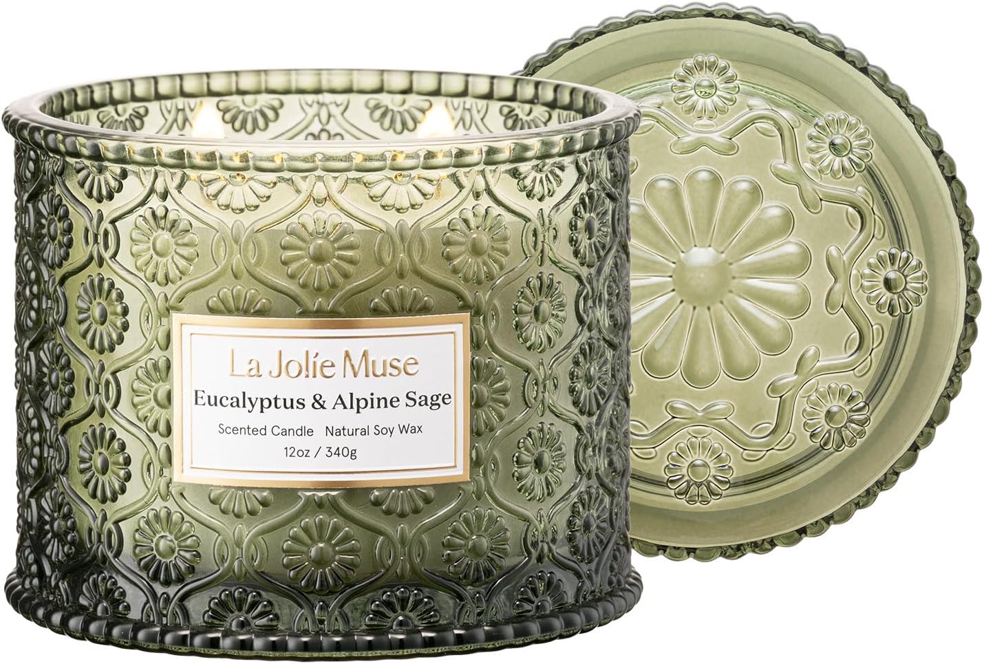 LA JOLIE MUSE Eucalyptus Sage Fresh Scented Candles for Home Soy 2-Wick