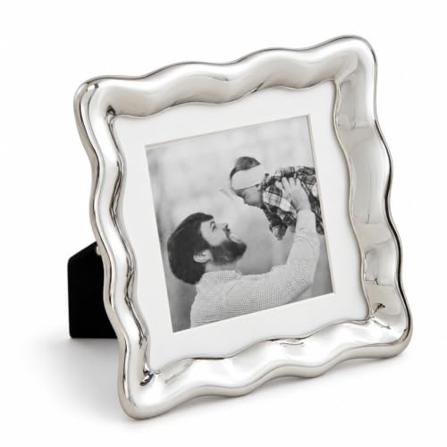 Mud Pie Square Wavy Mini Picture Frame Silver Metal Holds 3 x 3 Photo