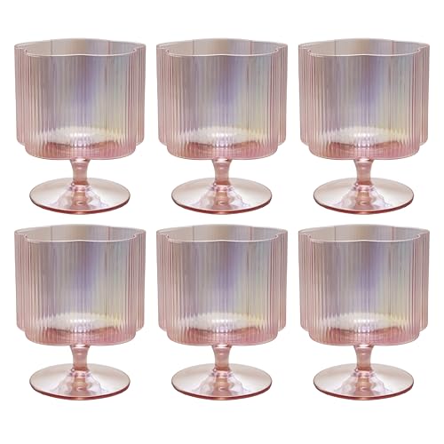 Creative Co-Op 12-oz Flower Shaped Stemmed Wine Glass Pink Set of 6