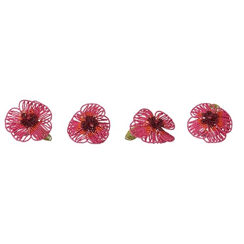Creative Co-Op 4-Piece Round Handmade Glass Beaded Flower Napkin Rings Multicolor