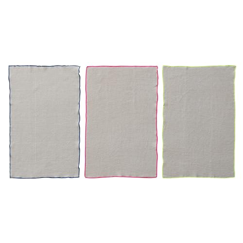 Creative Co-Op 3-Piece Cotton Blend Waffle Weave Tea Towel with Neon Trim Multicolor