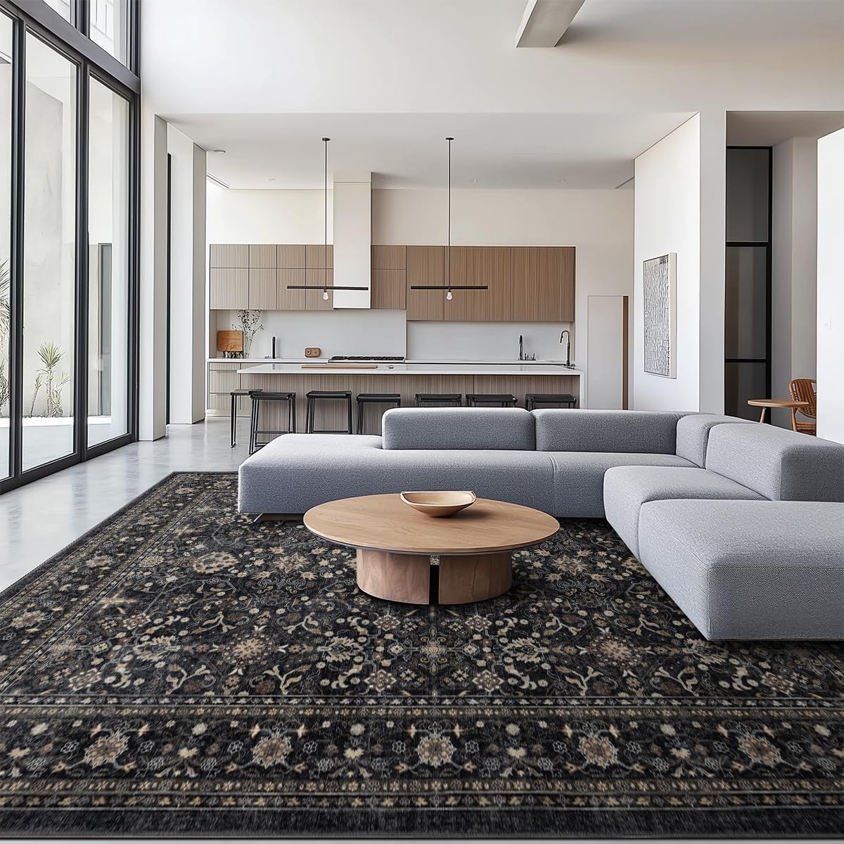 Ruaruarug Washable Area Rug 6×9 for Living Room Ultra Soft Black Grey