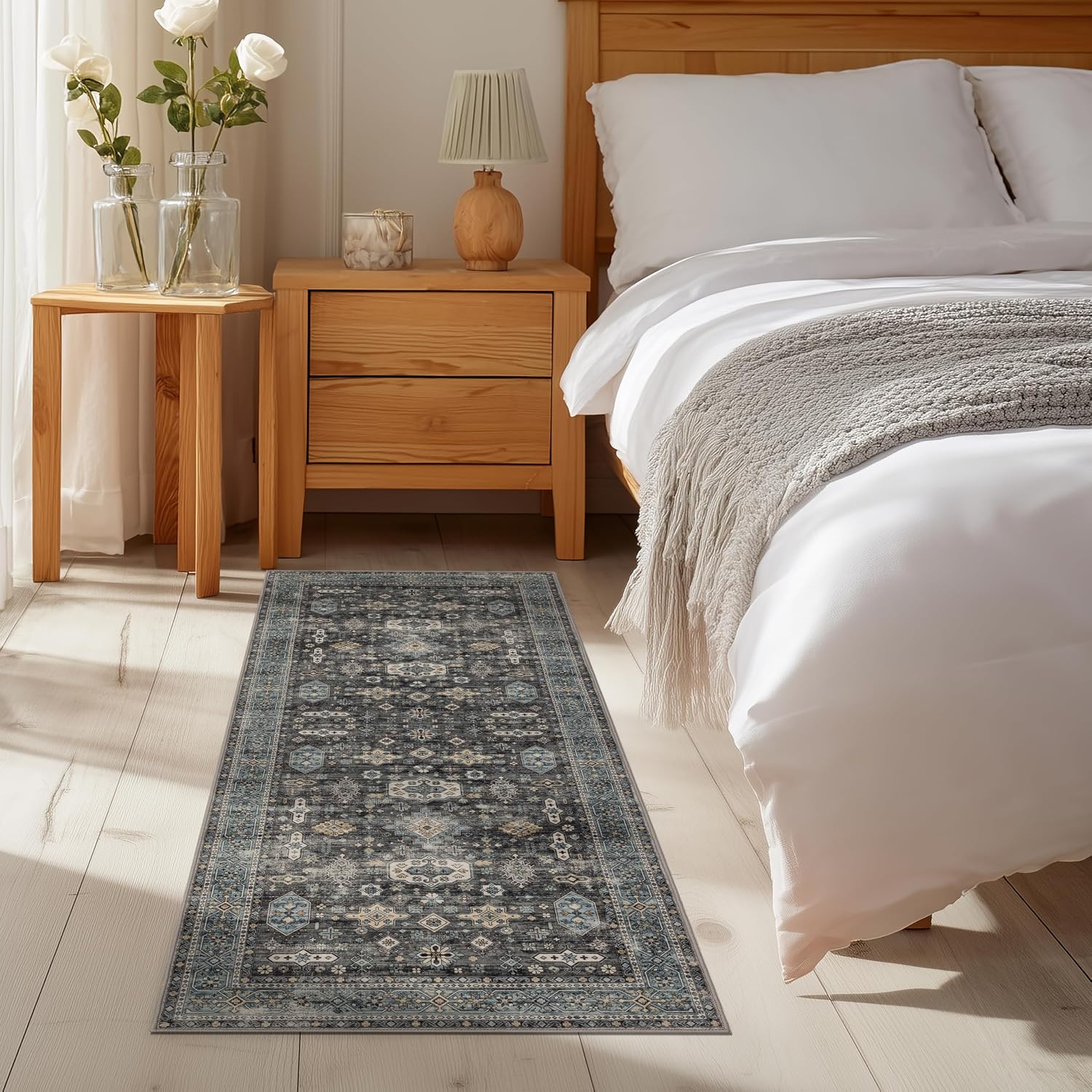 Ruaruarug Hallway Washable Runner Rug 2×6 Ultra Soft for Kitchen Silver