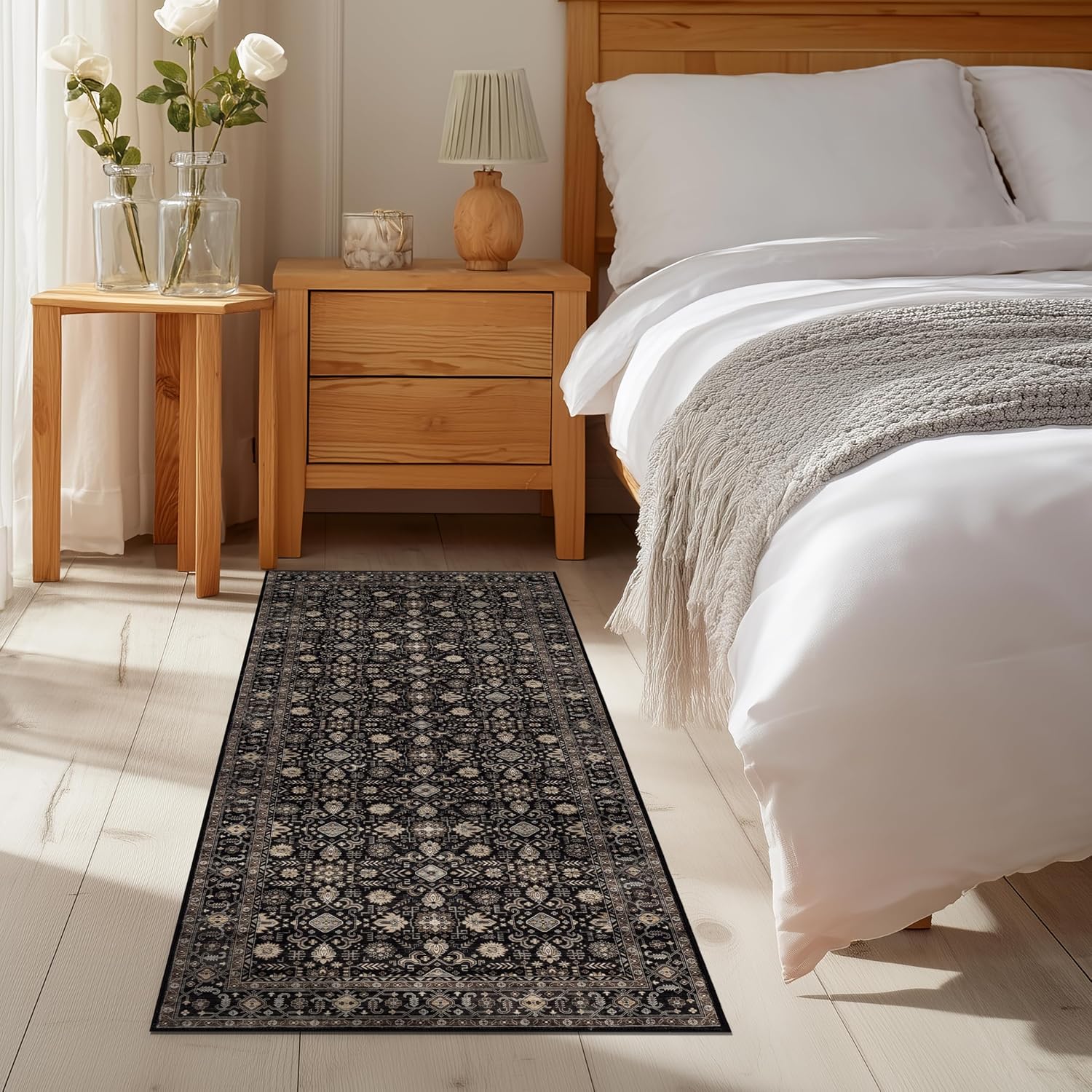 Ruaruarug Hallway Washable Runner Rug 2×6 Ultra Soft Black Gold