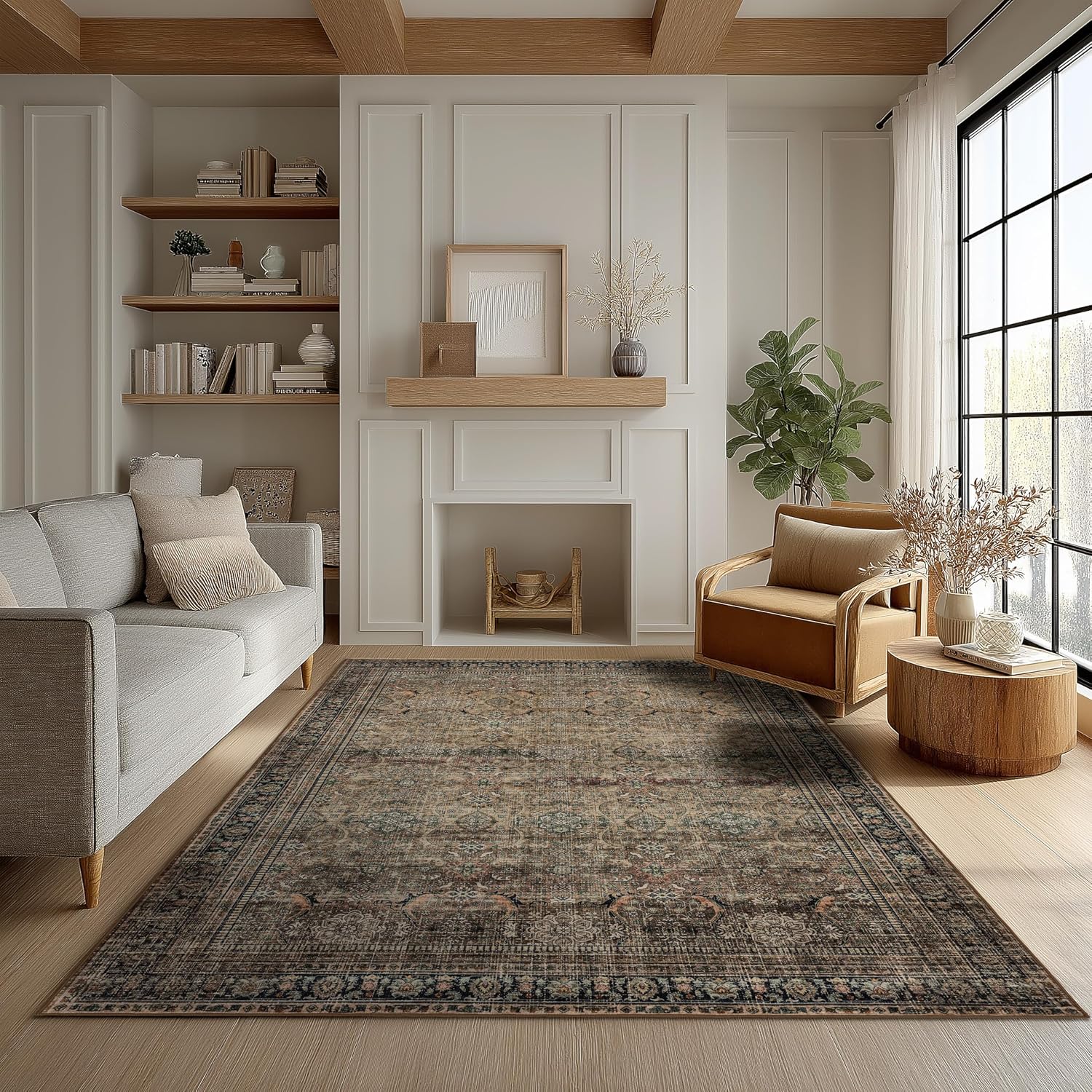 Ruaruarug Washable Area Rug 5×7 for Living Room Ultra Soft Vintage Brown