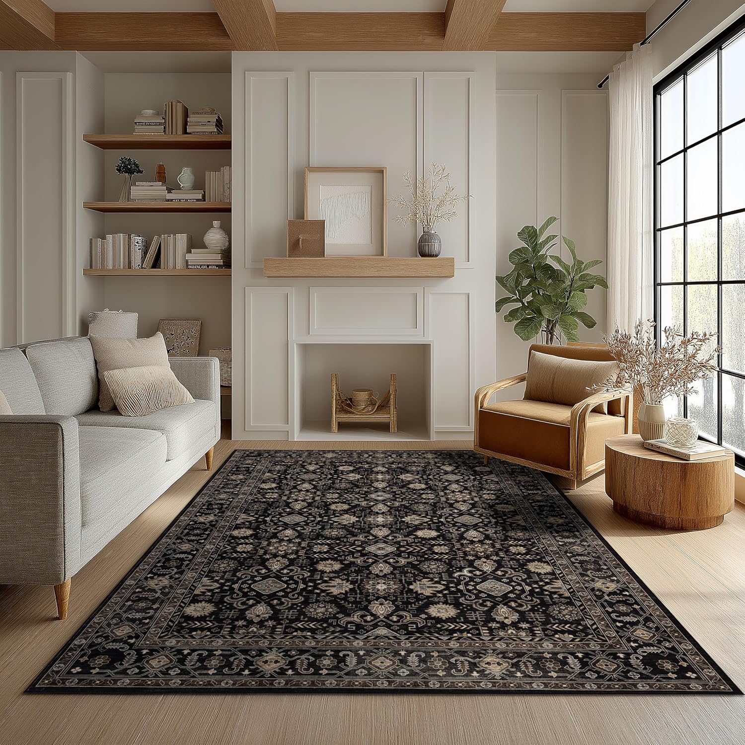 Ruaruarug Washable Area Rug 5×7 for Living Room Ultra Soft Black Gold