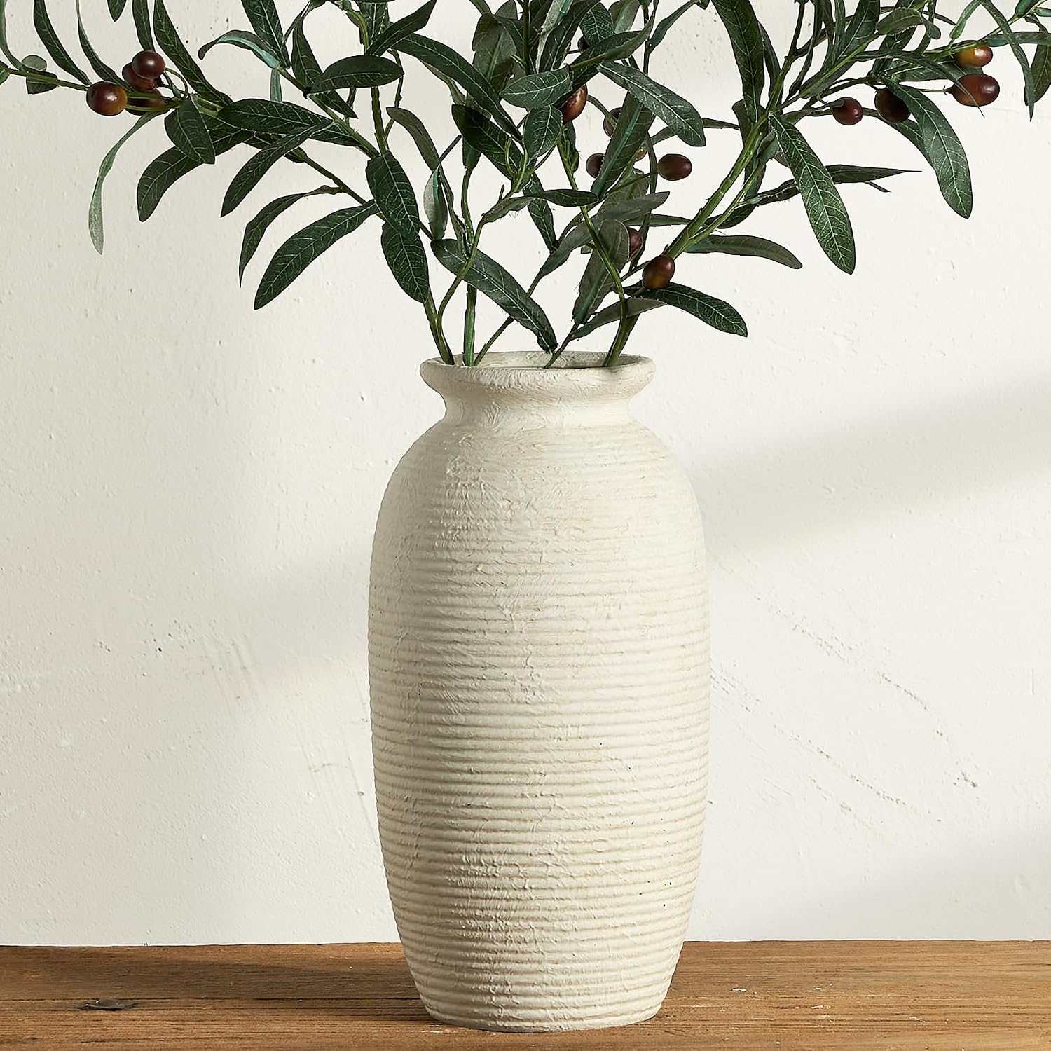 Ceramic Flower Vase 12.5 Large Rustic Farmhouse Vases Home Decor Tall Pottery Decorative Pampas Vase for Table Living Room Entryway Mantel Bookshelf Bedroom Bathroom Kitchen - W