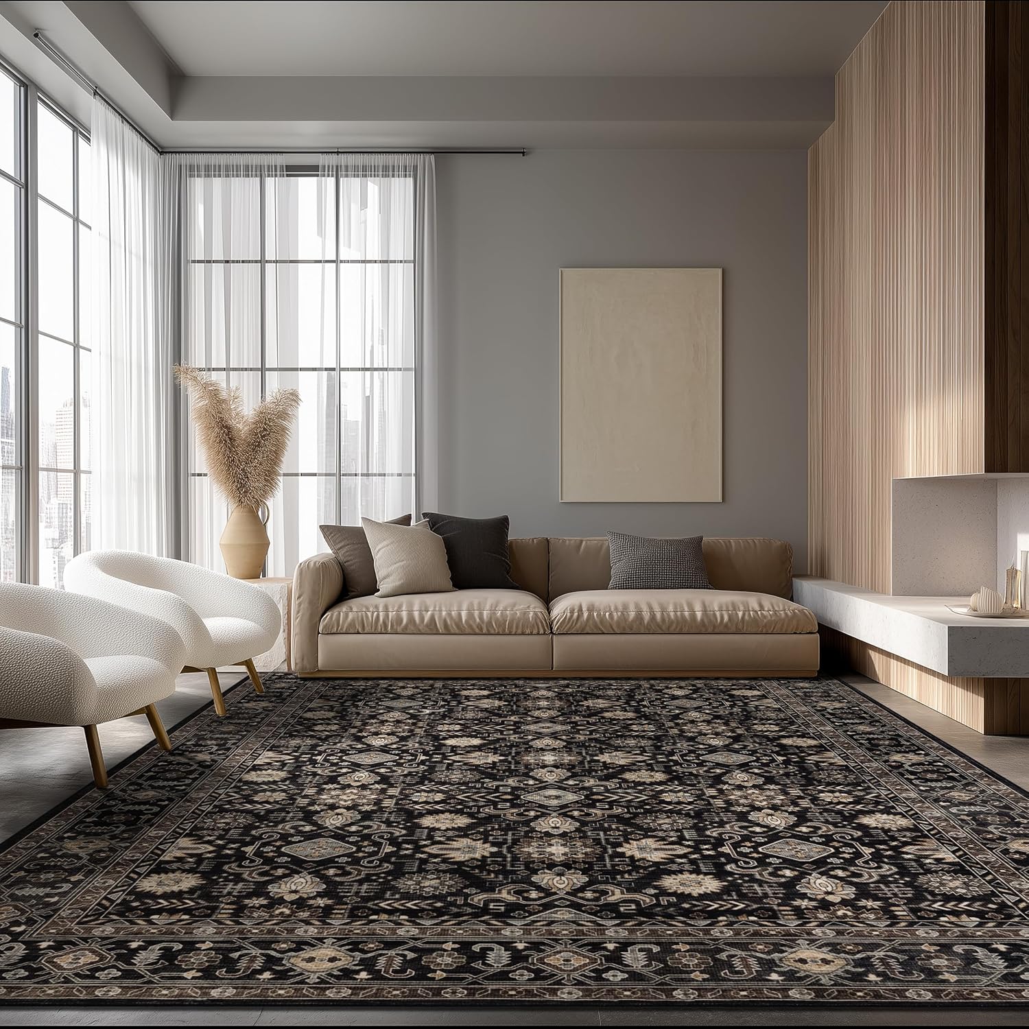 Ruaruarug Washable Area Rug 10×14 for Living Room Ultra Soft Black Gold