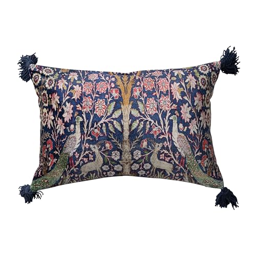 Creative Co-Op Woodland Print Tassel Cotton Velvet Lumbar Pillow Multicolor Finish