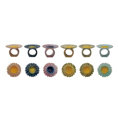 Creative Co-Op 6-Piece Stoneware Flower Napkin Ring Set in Reactive Glaze Multicolor