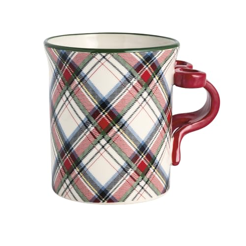 Mud Pie Christmas Tartan Mug with Bow Handle 11 Ounce Plaid Coffee Mug