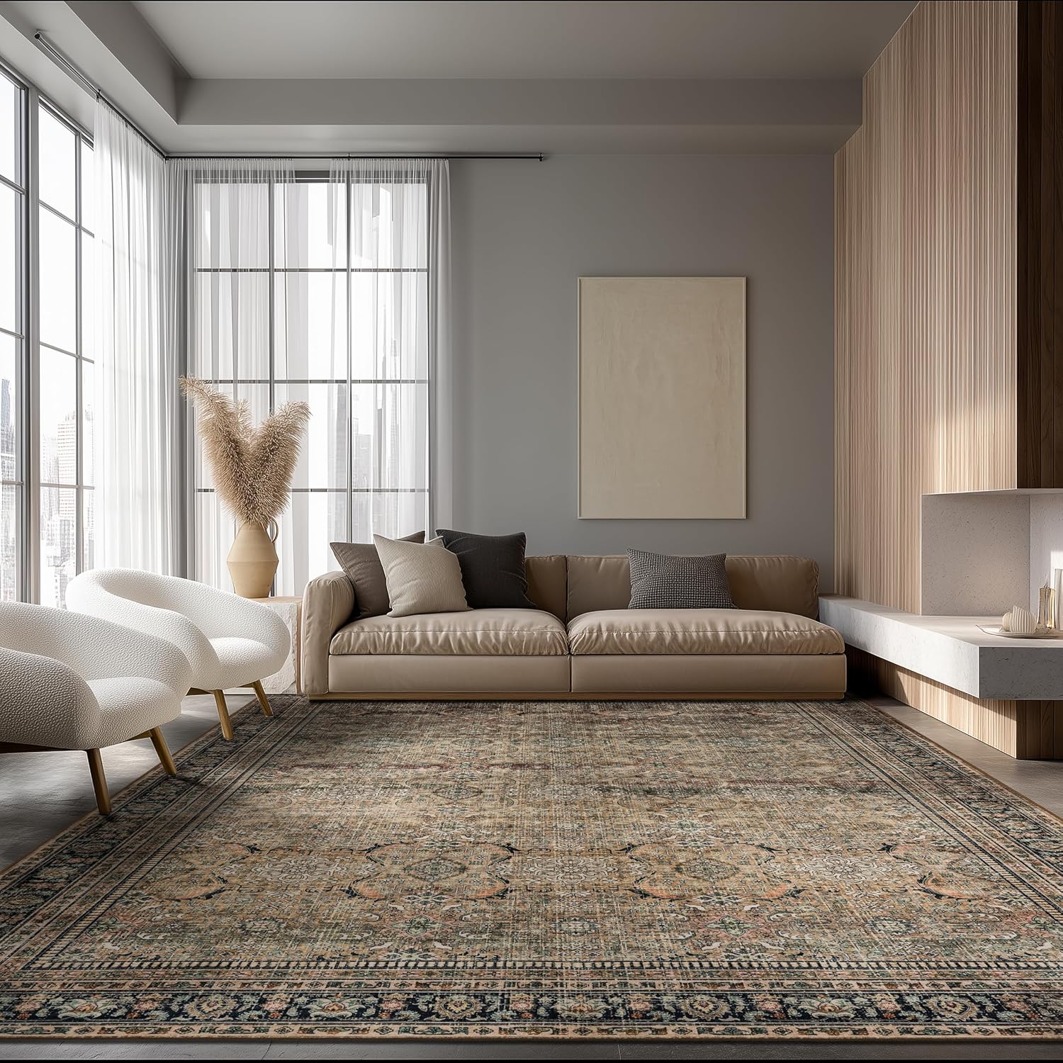 Ruaruarug Washable Area Rug 10×14 for Living Room Ultra Soft Vintage Brown