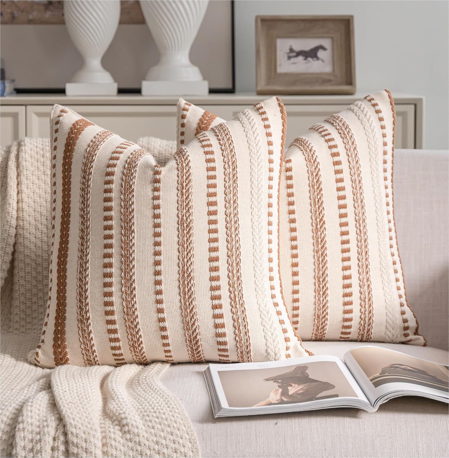 Cethom Brown Fall Rustic Boho Throw Pillow Covers 20x20 Inch Set of 2