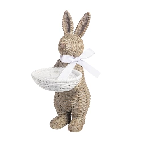 Mud Pie Woven Resin Easter Bunny with Candy Dish Wicker Style Bunny Decor