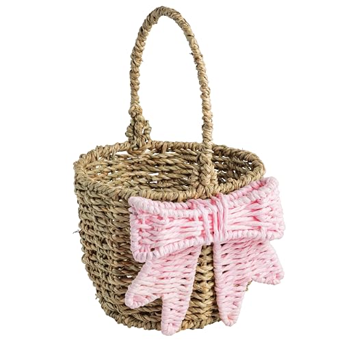 Mud Pie Pink Woven Bow Easter Basket