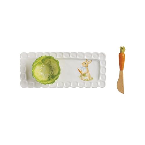 Mud Pie Easter Bunny Tray Cabbage Tidbit Bowl and Carrot Spreader Set
