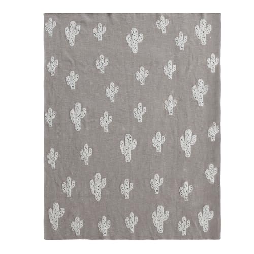 Creative Co-Op Cotton Knit Baby Blanket with Cactus Print Multicolor