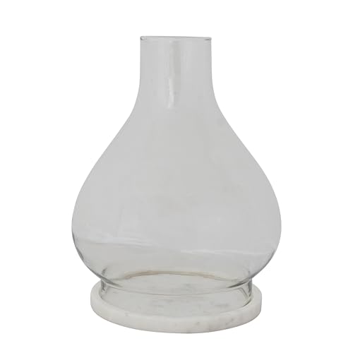 Creative Co-Op Hand-Blown Glass Hurricane Candleholder with Marble Base White