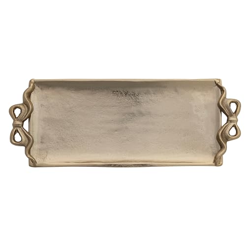 Creative Co-Op Cast Aluminum Rectangle Tray with Bow-Shaped Handles Gold Finish