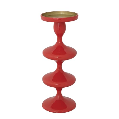 Creative Co-Op Tall Enameled Aluminum Pillar Candle Holder Coral Color