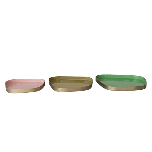 Creative Co-Op 3-Piece Enameled Metal Organic Shaped Trays Multicolor