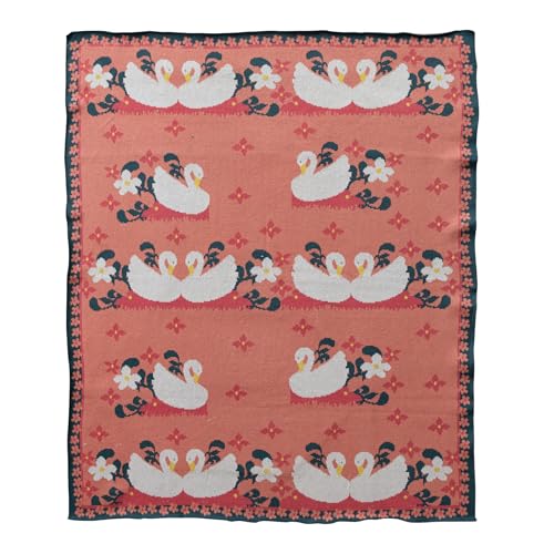 Creative Co-Op Cotton Knit Baby Blanket with Swan and Floral Pattern Multicolor