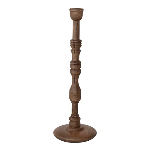Creative Co-Op Turned Mango Wood Taper Candle Holder Walnut Finish