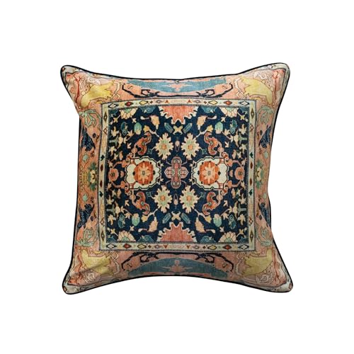 Creative Co-Op Cotton Velvet Printed Square Pillow with Vintage Carpet Pattern and Piping Multicolor