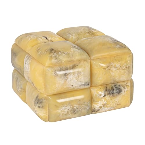 Creative Co-Op Marbled Resin Square Studded Decorative Storage Box with Lid Yellow Finish
