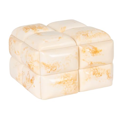 Creative Co-Op Marbled Resin Square Studded Decorative Storage Box with Lid Ivory Finish