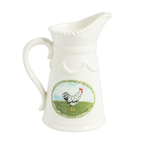 Mud Pie White Stoneware Rooster Mini Pitcher Vase